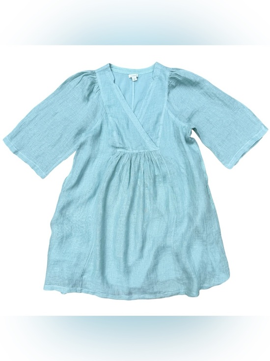 Sundance Dresses & Skirts - Sundance Seafoam Blue Linen Wrap Front Babydoll Mini Dress - L